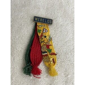 Vintage Boy Scout Cub Scout Webelos Tri-colored Ribbon With 14 Activity Pins